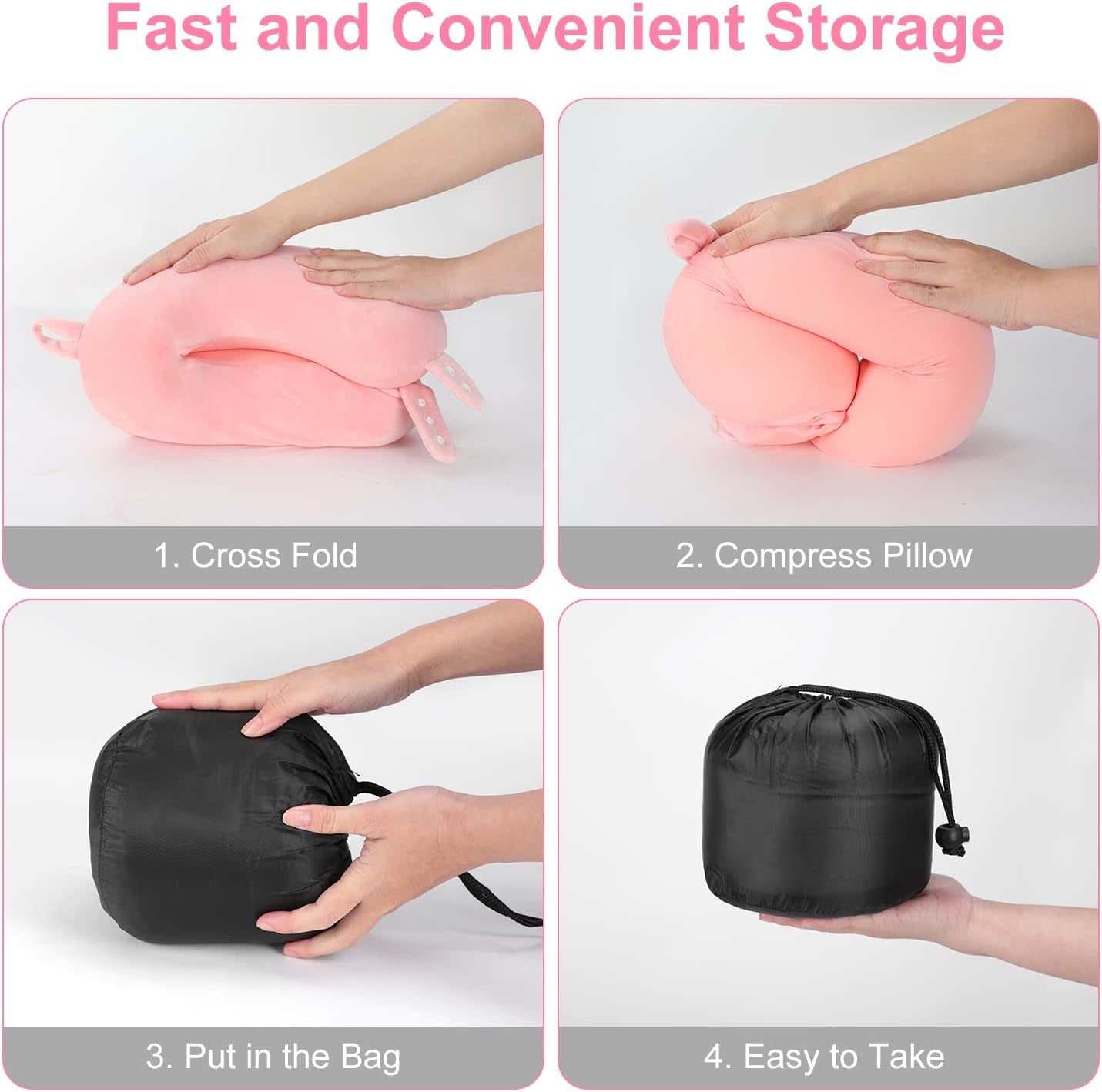 TALLGO Almohada de Viaje para el Cuello, La Mejor Almohada de Avión de Espuma Viscoelástica para Reposacabezas, Almohada Suave y Ajustable para Avión, Coche y Hogar, Almohadas Ortopédicas Cervicales Rosadas Naty Shop