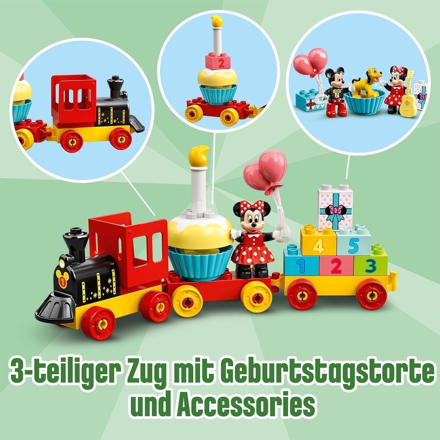 LEGO 10941 DUPLO Disney Tren de cumpleaños de Mickey y Minnie, tren de juguete con tarta y globos, regalo para niños a partir de 2 años Juegos de construcción Besuche den LEGO-Store