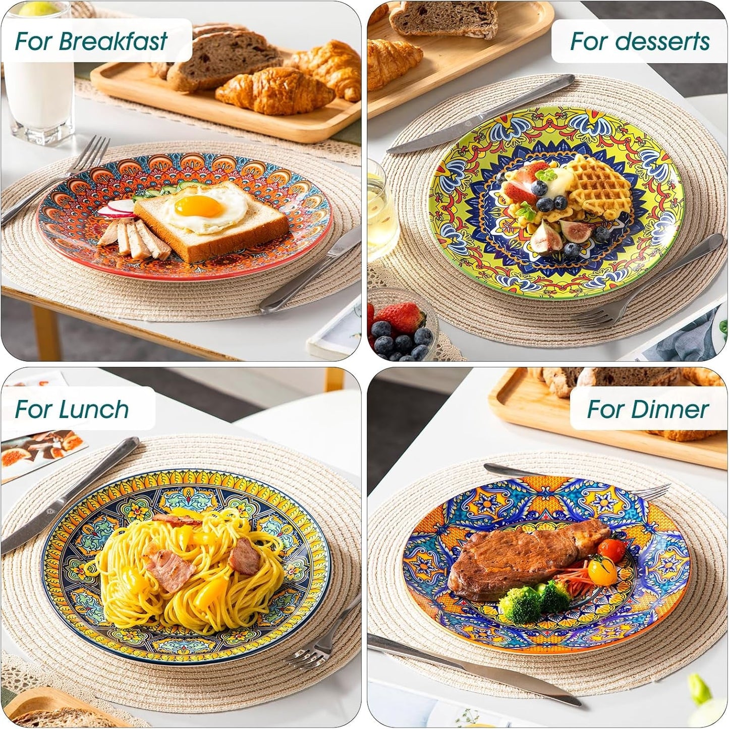 Juego de platos llanos para 6 personas, juego de platos vancasso KRVI para 6 personas, juego de platos Ø 27 cm, apto para lavavajillas y microondas, platos de pasta, platos de desayuno, platos para tartas