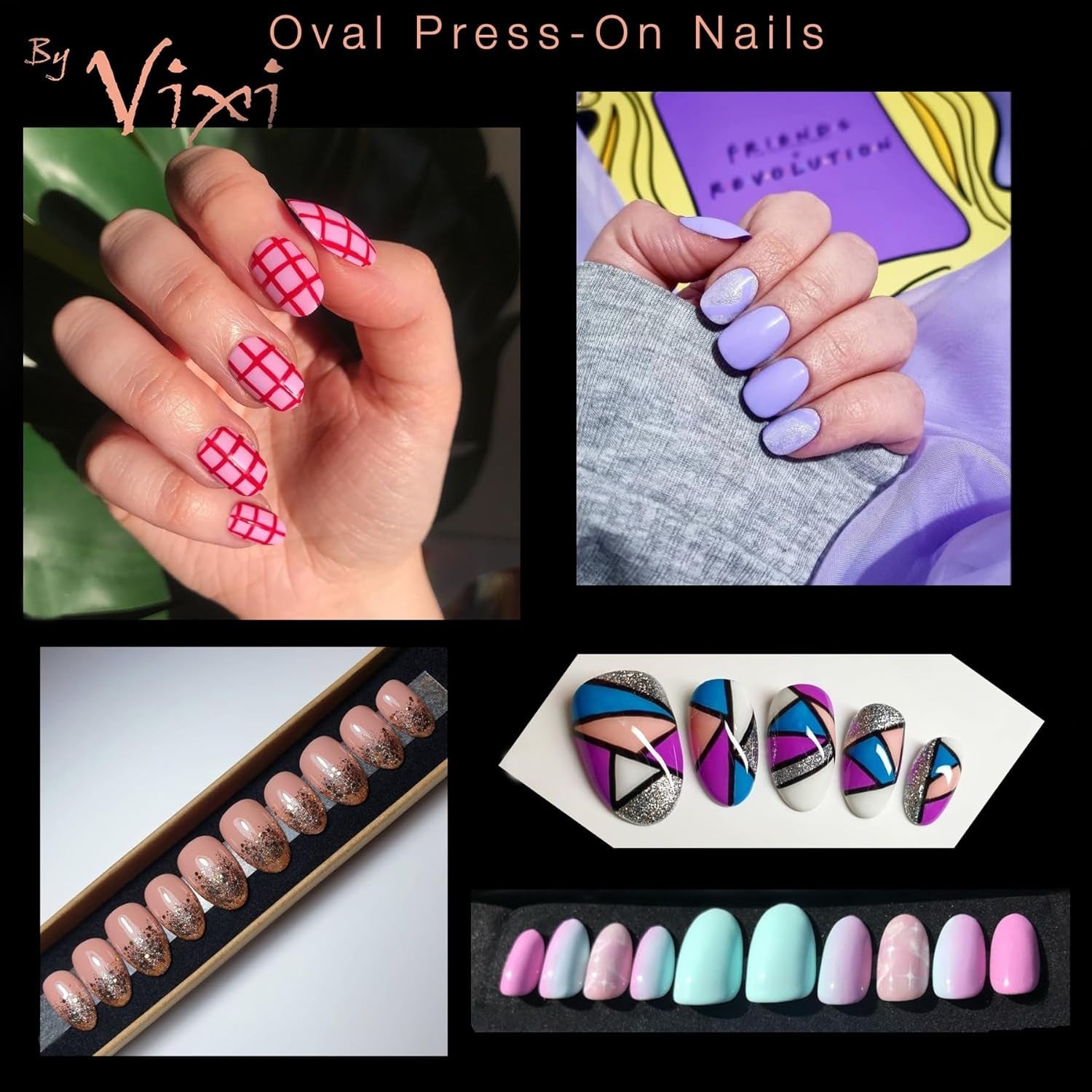 Vixi 600 extensiones de uñas cortas ovaladas con lima de preparación, 10 tamaños, cobertura total, opacas. Para profesionales y uso doméstico.