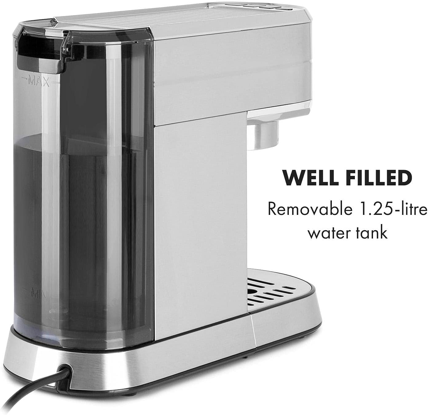 Klarstein Futura Cafetera espresso, Cafetera espresso portátil con filtro, 1450 W, 20 bar, Calidad barista, Doble boquilla, Parada de flujo, Cafetera espresso portátil con filtro, Función espumador de leche, Plata