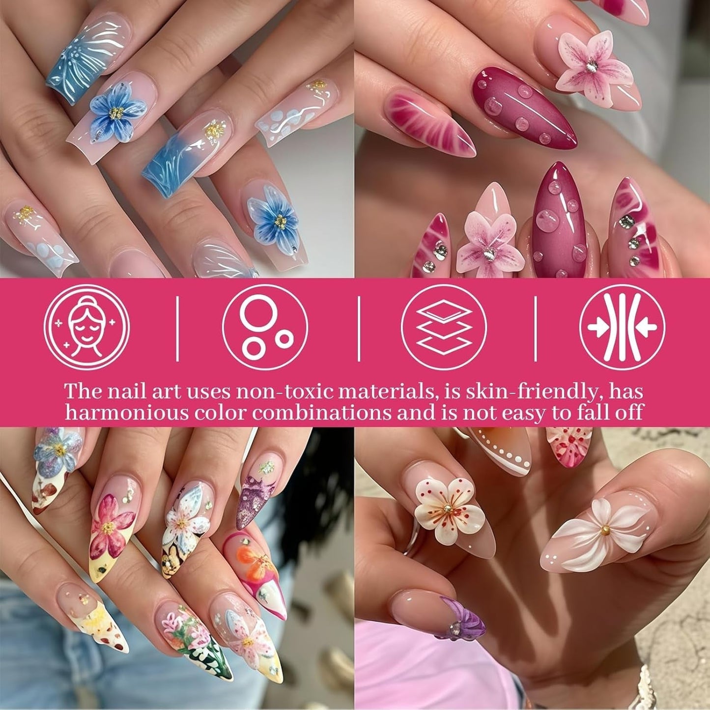 Juego de 50 colgantes de uñas 3D Blume, Bunte Nageldesign Zubehör, Nägel Charms y Nagel Art Charms, perfecto para Nailart, Maniküre Dekoration y DIY Nageldesign