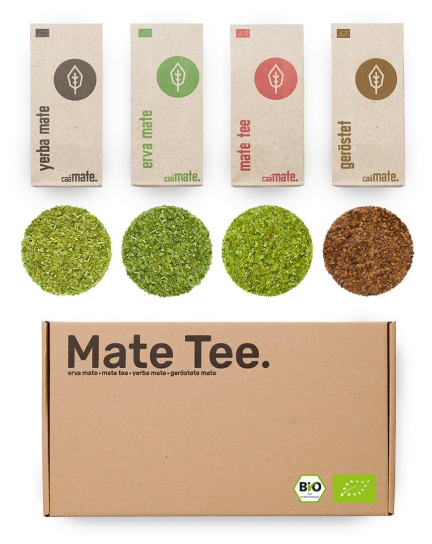 Set de degustación de Mate ● 4 variedades de Mate orgánico ● 100 g cada una Erva Mate + Yerba Mate + Mate Verde + Mate Tostado