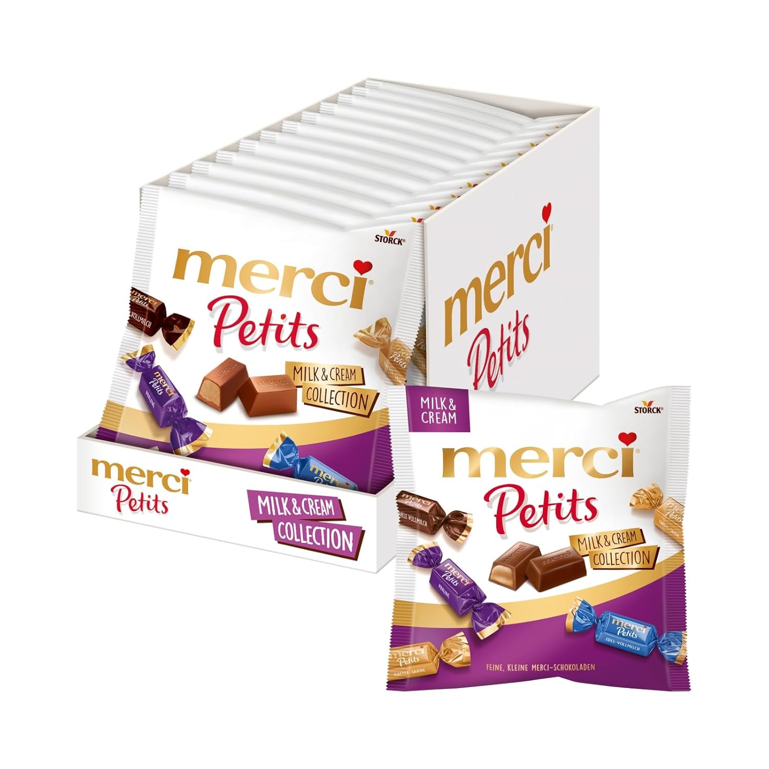 Merci Petits Crema de Café - 12 x 125 g - Pequeños bombones de chocolate blanco sobre chocolate fino con crema de café - Bombones de chocolate envueltos individualmente