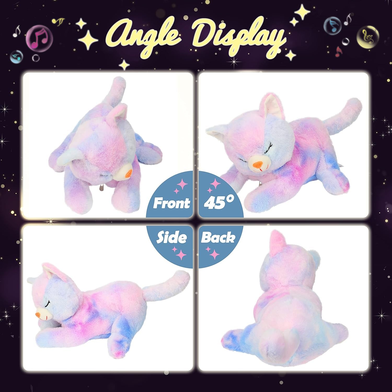 Gato de Peluche Musical LED, Juguete Que Canta con Luz, Madre Gata con 3 Gatitos en el Vientre, Canción de Cuna Animada, Juguete Relajante para Madres, Niños, Niñas, Arco Iris, 45 cm