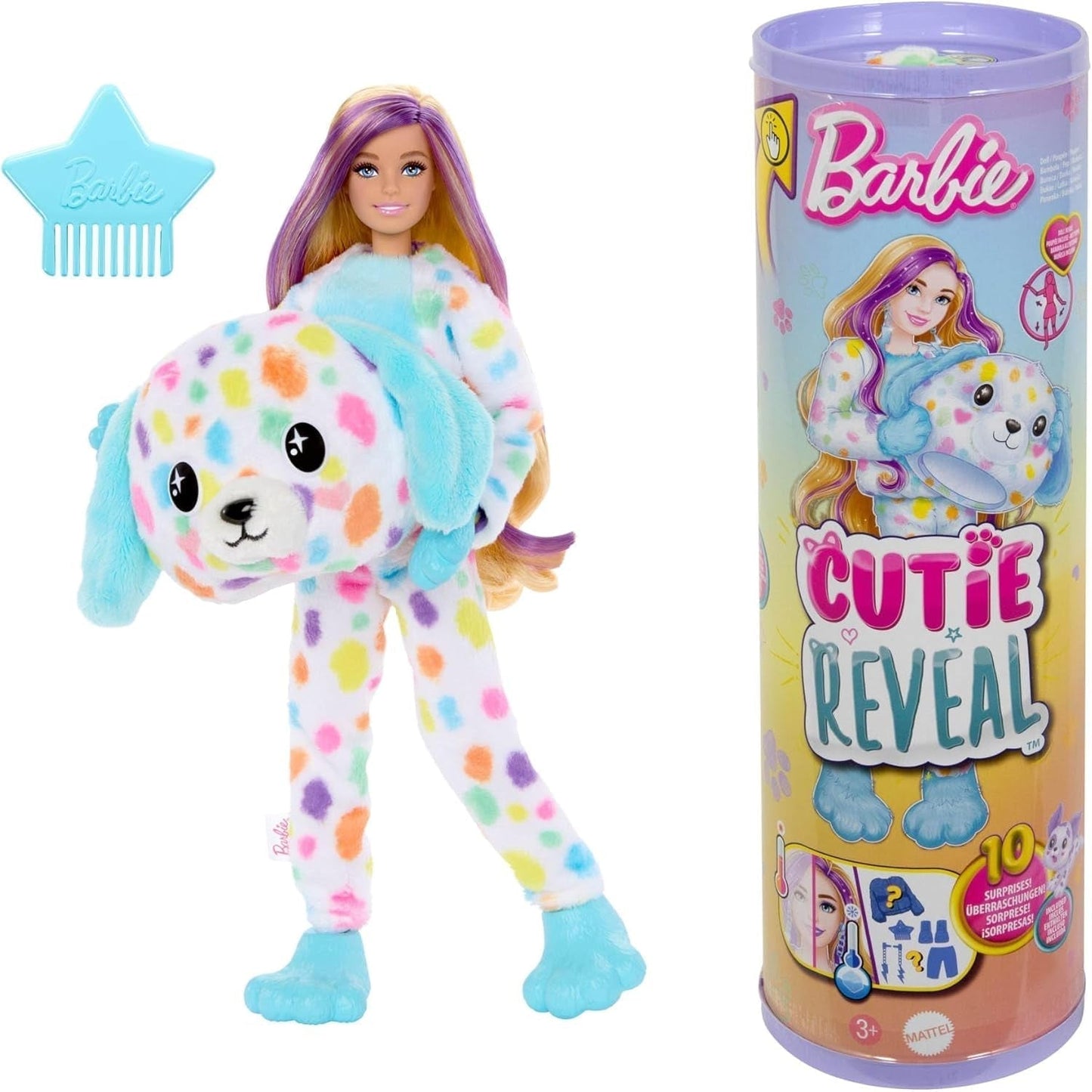 Muñeca Barbie Cutie Reveal y Accesorios, Disfraz de Conejita Batik de Felpa y 10 Sorpresas que Cambian de Color, Serie Color Dream, HRK38 Naty Shop Muñecas Dálmata Arco Iris