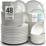 Vajilla para 12 personas de gres cerámico de 48 piezas, diseño Ibiza, GANADORA DE LA PRUEBA. Precioso juego de vajilla mediterránea de gres cerámico que incluye cuencos y platos. Juego de vajilla Pure Living, color beige.