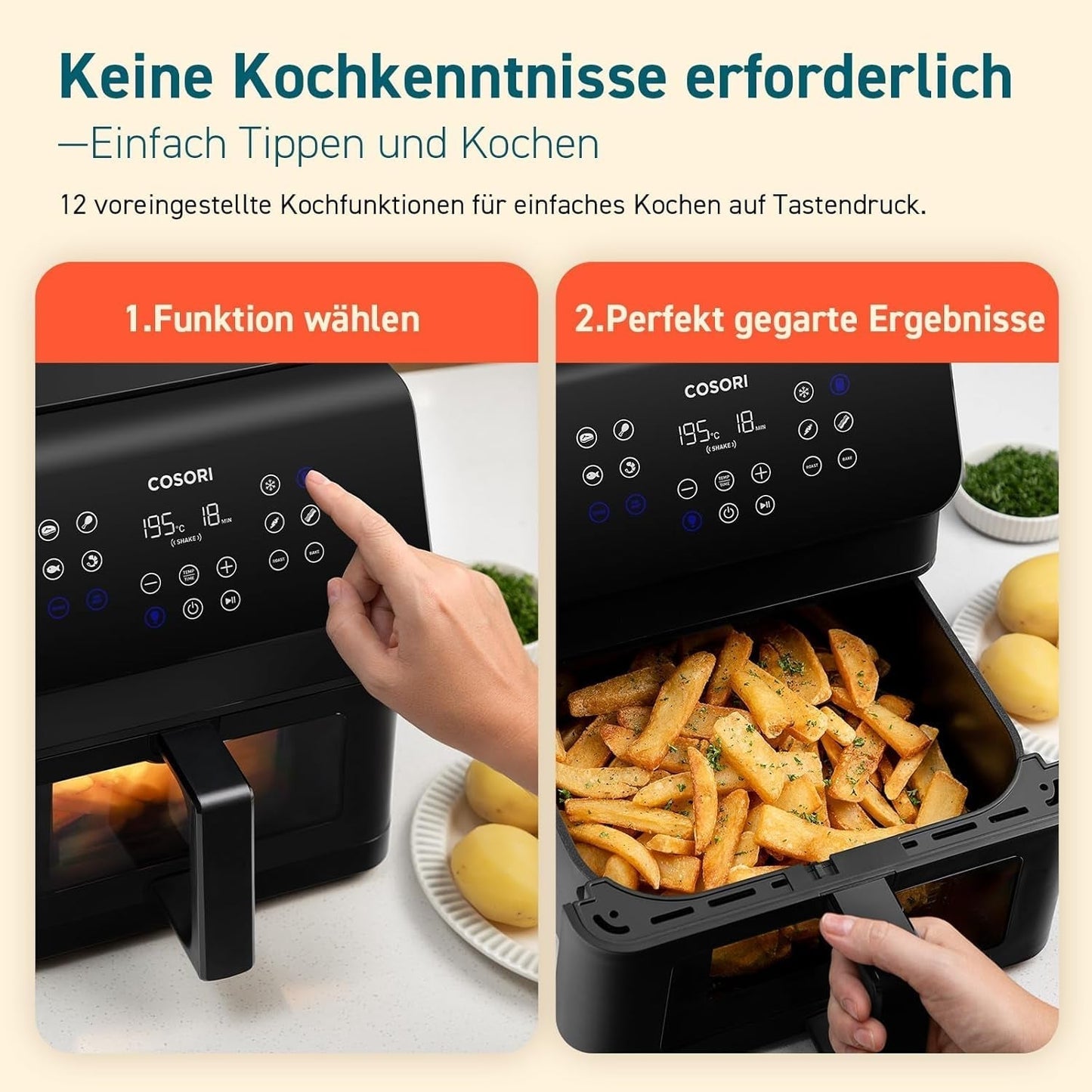 COSORI Freidora de Aire Caliente Airfryer, Freidora de Aire 12 en 1 XXL 6.2L, Freidora de Aire Caliente con Ventana de Vista y Recordatorio de Revolver, 80 Recetas Electrodomésticos Naty Shop