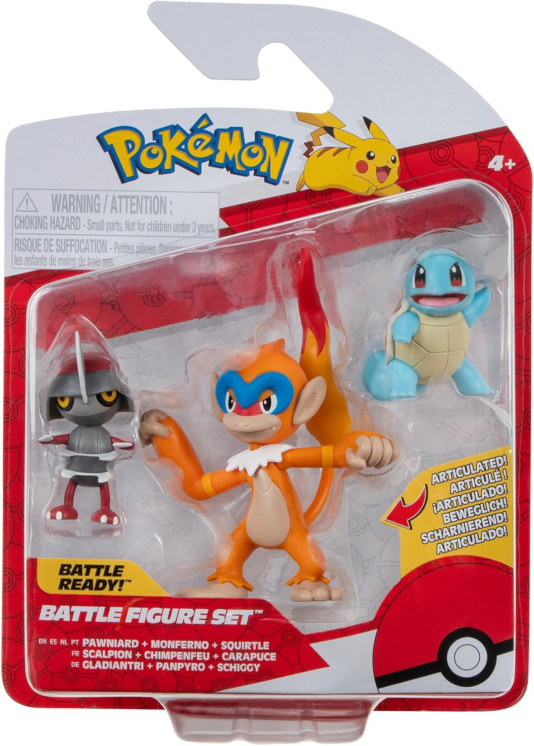 Pokémon PKW3057 Juego de figuras de batalla: Piepi, Tanhel, Lauchzelot Figuras de acción Naty Shop Gladiantri, Schiggy, Panpyro