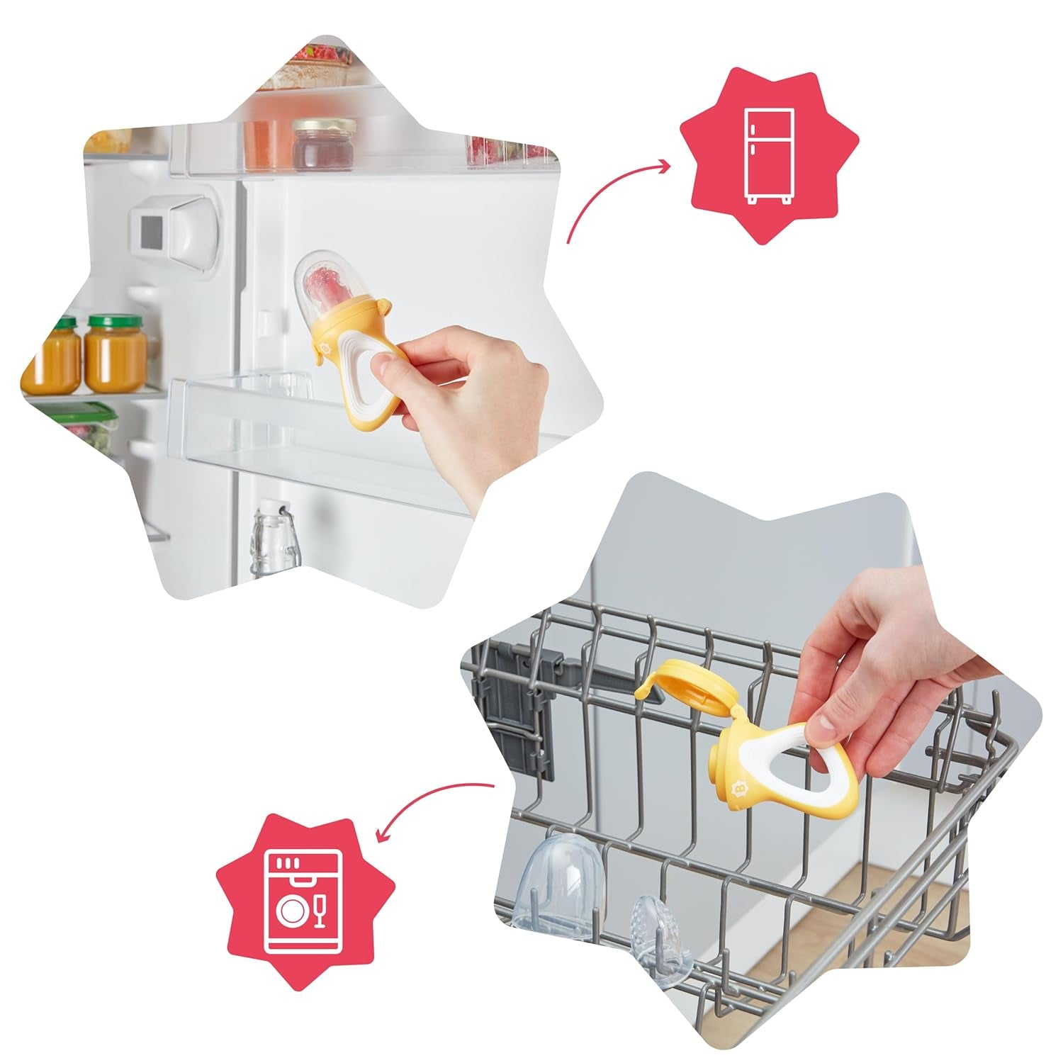 Badabulle comedero bebe con funda protectora, mango ergonómico, calma encías e introduce nuevos sabores, a partir de 4 meses, sin BPA