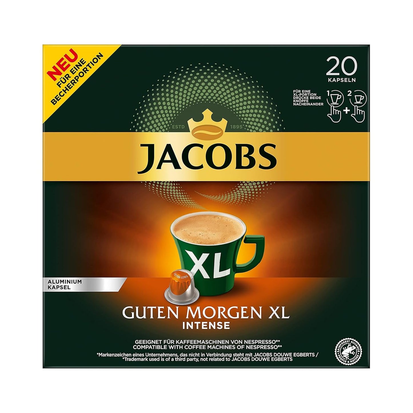 Jacobs Kaffeekapseln Guten Morgen XL Intense - Paquete de 10 (10 x 20 Getränke) & Kaffeekapseln Lungo Decaffeinato- Intensität 6- 200 Kapseln compatibles con Nespresso, paquete de 10er, 10 x 20 Getränke