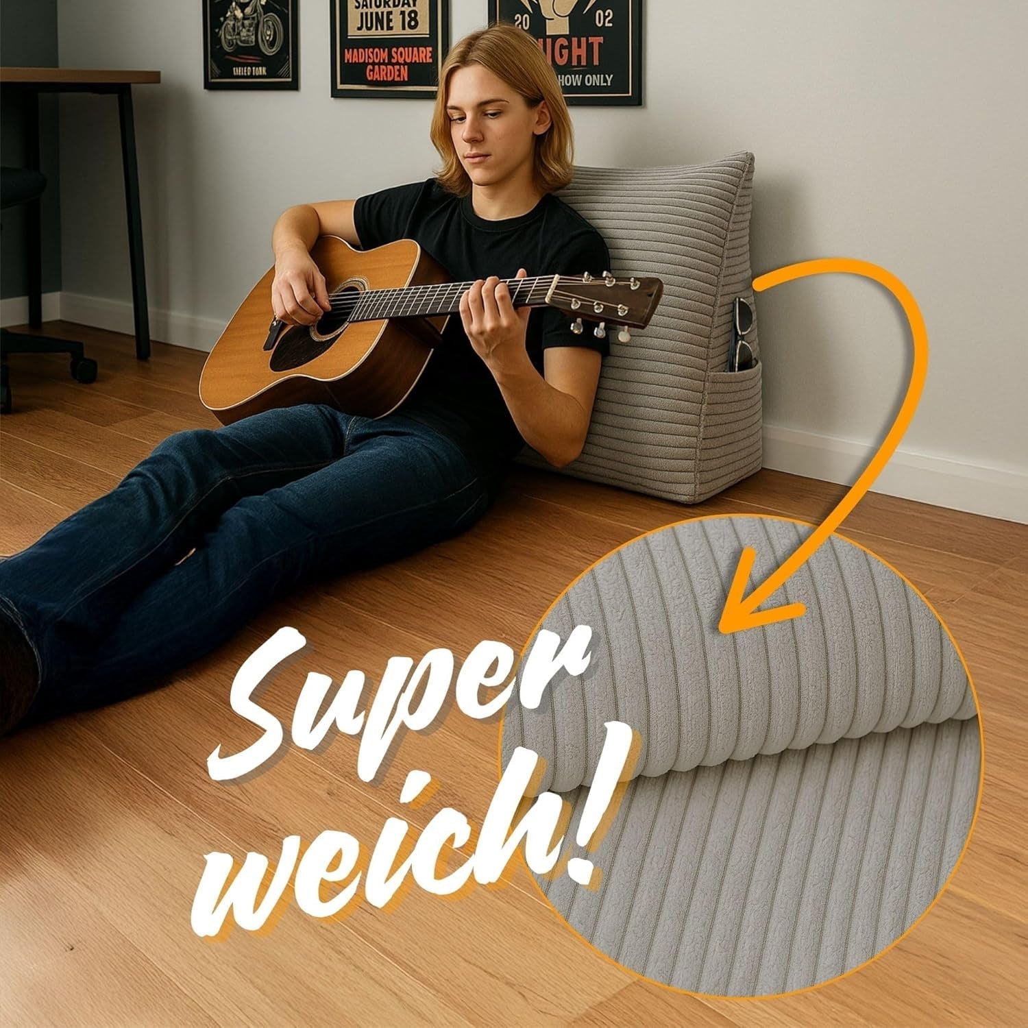 Almohada de plumas, cojín de respaldo, almohada de terciopelo, ancho 70 cm - almohada de lectura para cama, sofá y sofá, almohada de sofá grande, almohada de pared, almohada de sofá, almohada de lectura, almohada de respaldo, gris claro