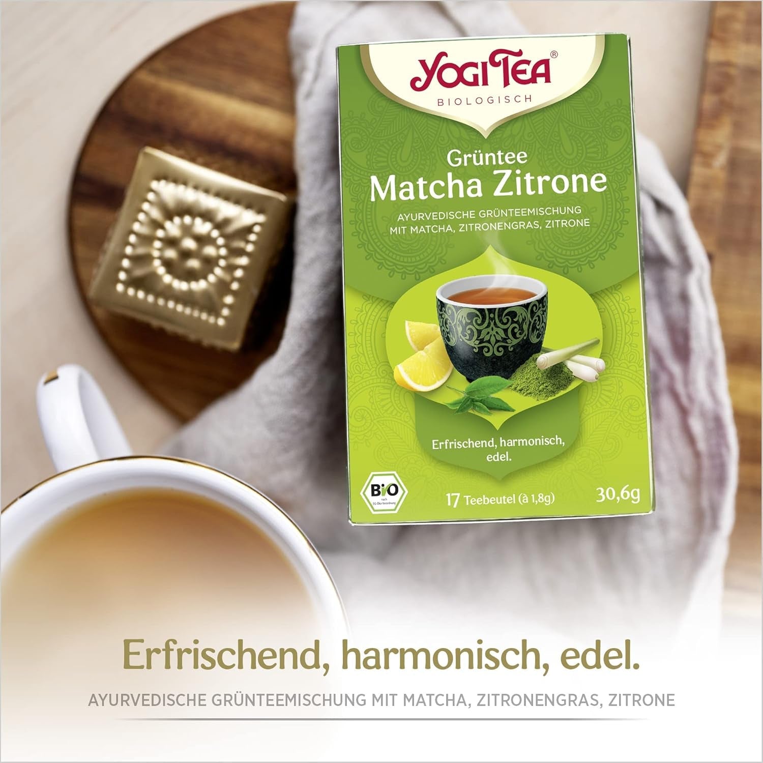 Yogi Tea - Té verde Matcha con limón, té verde ayurvédico de hierbas orgánicas, mezcla de té verde, Matcha, hierba de limón y lima, paquete de 6 té Yogi, 6 x 17 bolsas de té (102 bolsas de té en total)