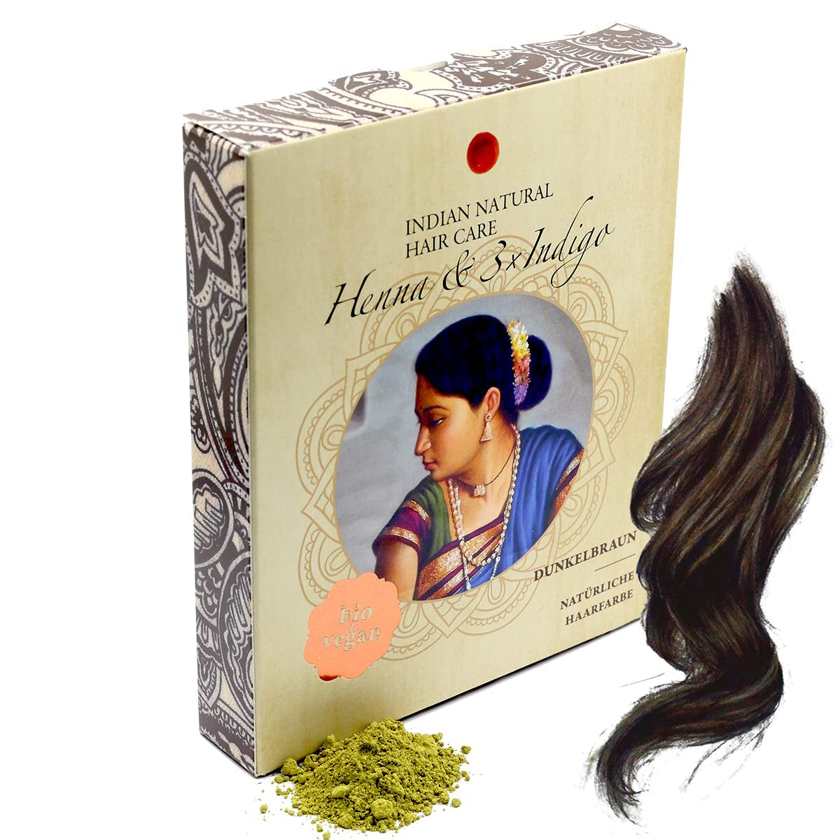 Henna & 3×Indigo - Castaño oscuro - Color de cabello natural - Polvo - 200g Tinte para el cabello Naty Shop Título predeterminado