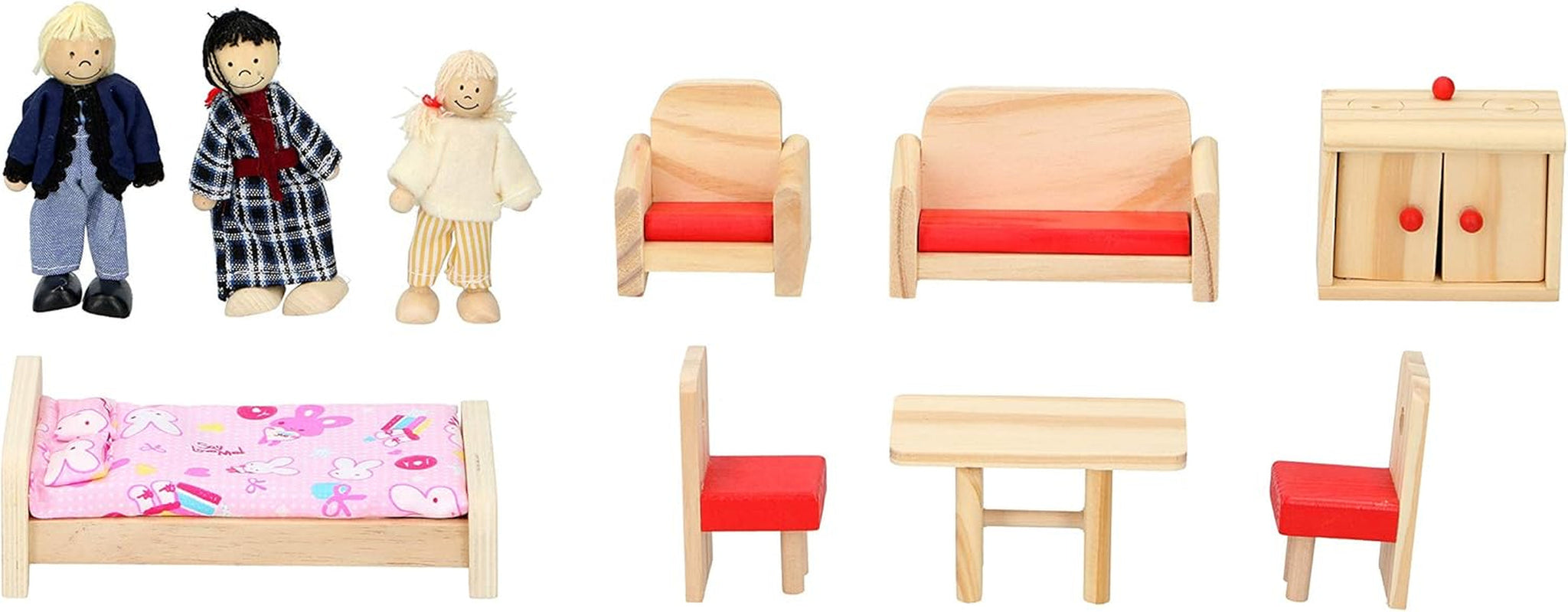 Marionetas de Madera - Casa de muñecas de madera con muebles y muñecos - 11 piezas Casas de Muñecas Naty Shop