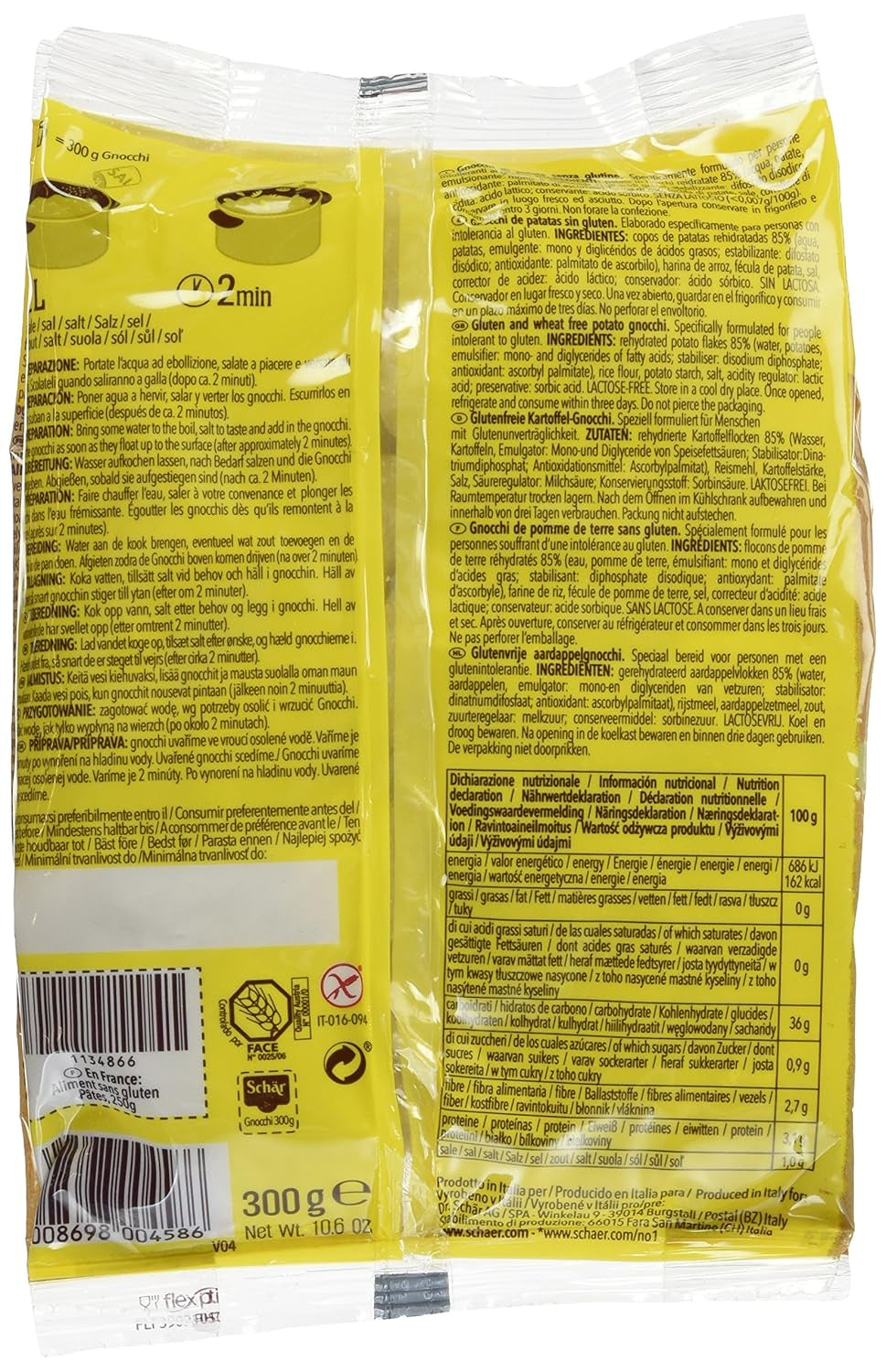 Ñoquis sin gluten, 300 g, paquete de 6