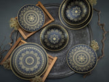 CreaTable, 23588, Serie MANDALA GOLD - Negro, Vajilla de 12 piezas, Juego de platos de porcelana, Apto para lavavajillas y microondas, Fabricación de calidad