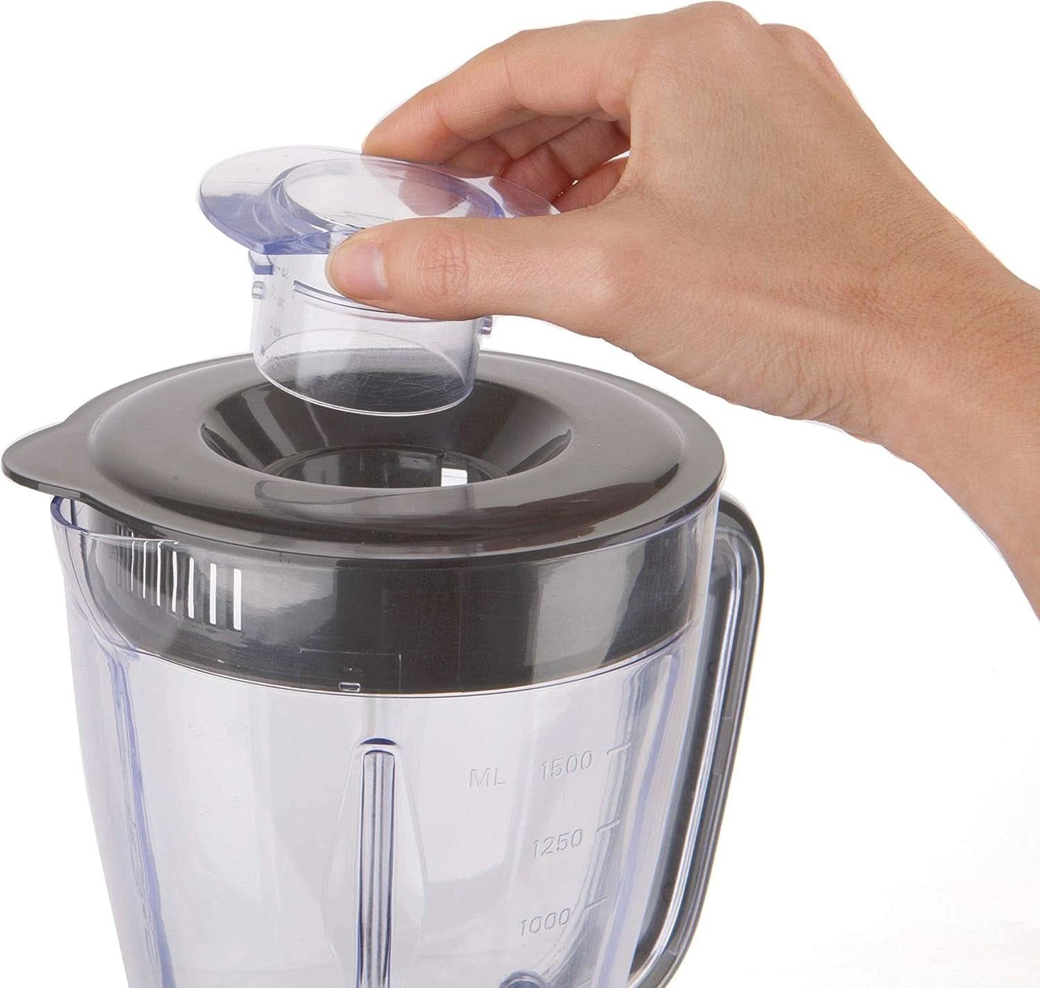 BLACK+DECKER Batidora de pie | 500W | 2 velocidades | Función de pulso | Glaskrug | 1,5 litros | Edelstahlmesser Mit 4 Klingen | Herausnehmbar Und Leicht Zu Reinigen | Cocina Weiß Und Grau Tienda Naty