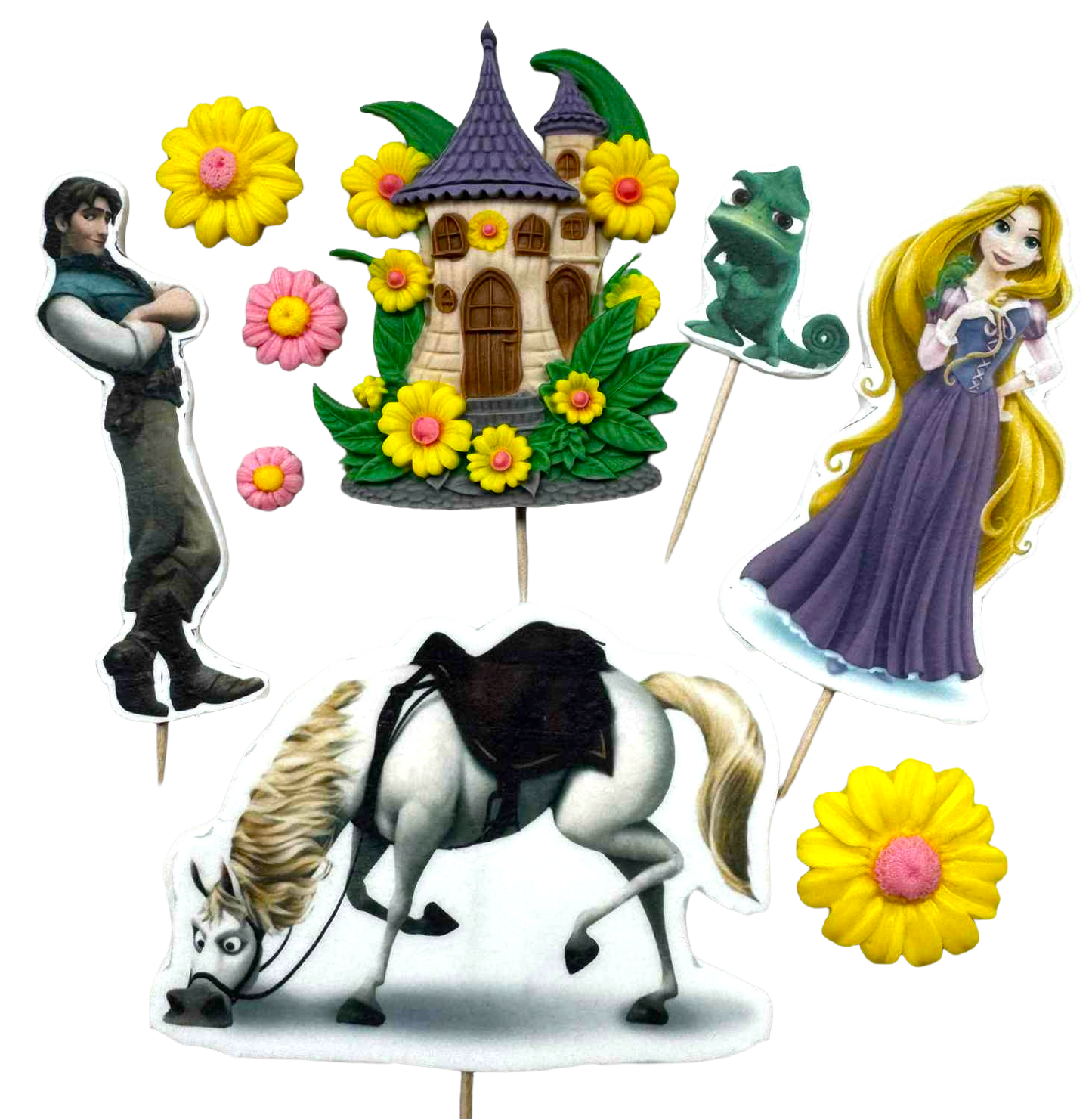 DulceCraft Set de 9 Adornos Comestibles Rapunzel - Figuras de Pasta de Azúcar 1-10 cm para Tartas