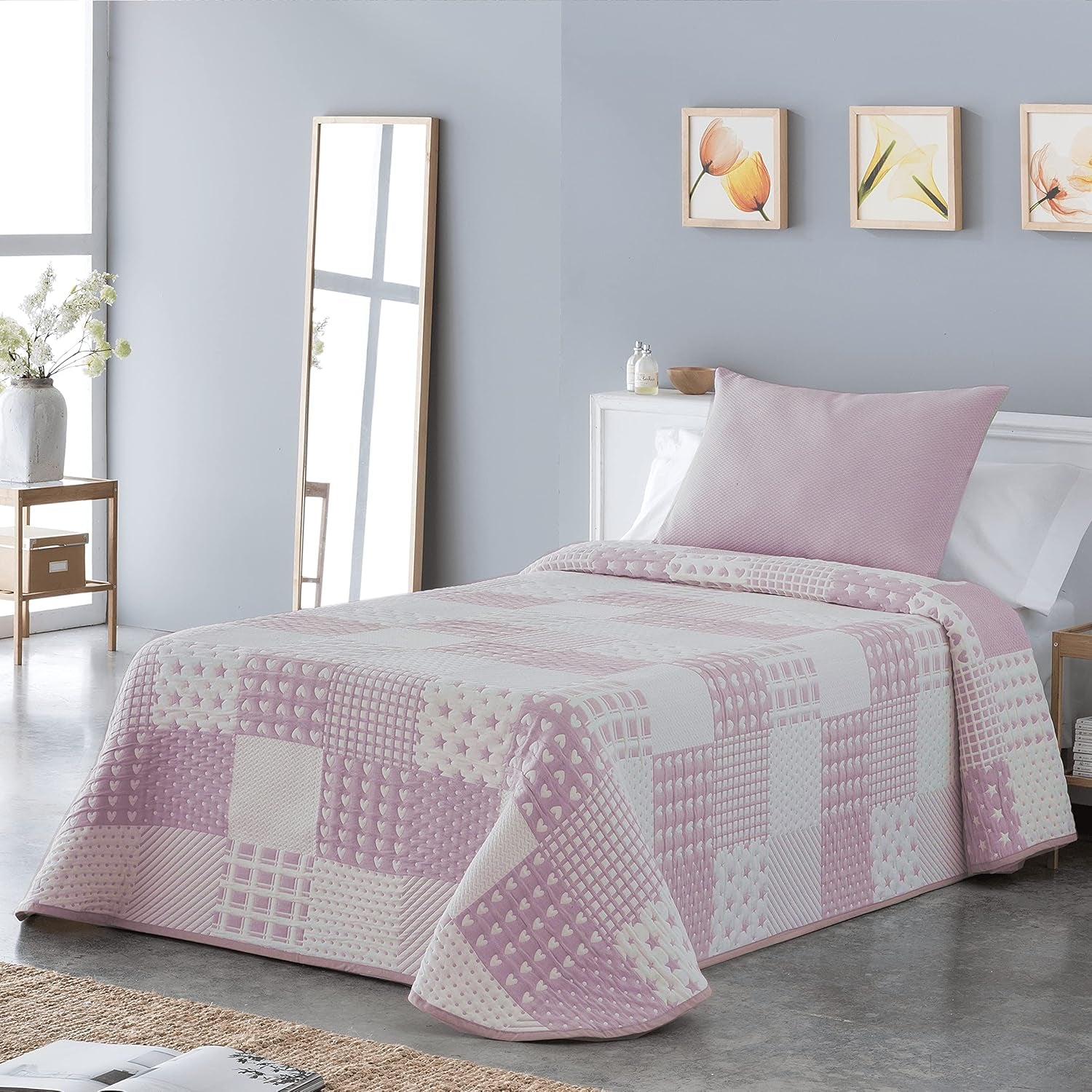 VIALMAN Colcha Bouti Ligera Colcha Sofia 21, Poliester Algodon, Beige, Cama 150:250 X 270 Cm Camas y Mantas Besuche den VIALMAN-Store Cama Rosa 150:250 X 270 Cm