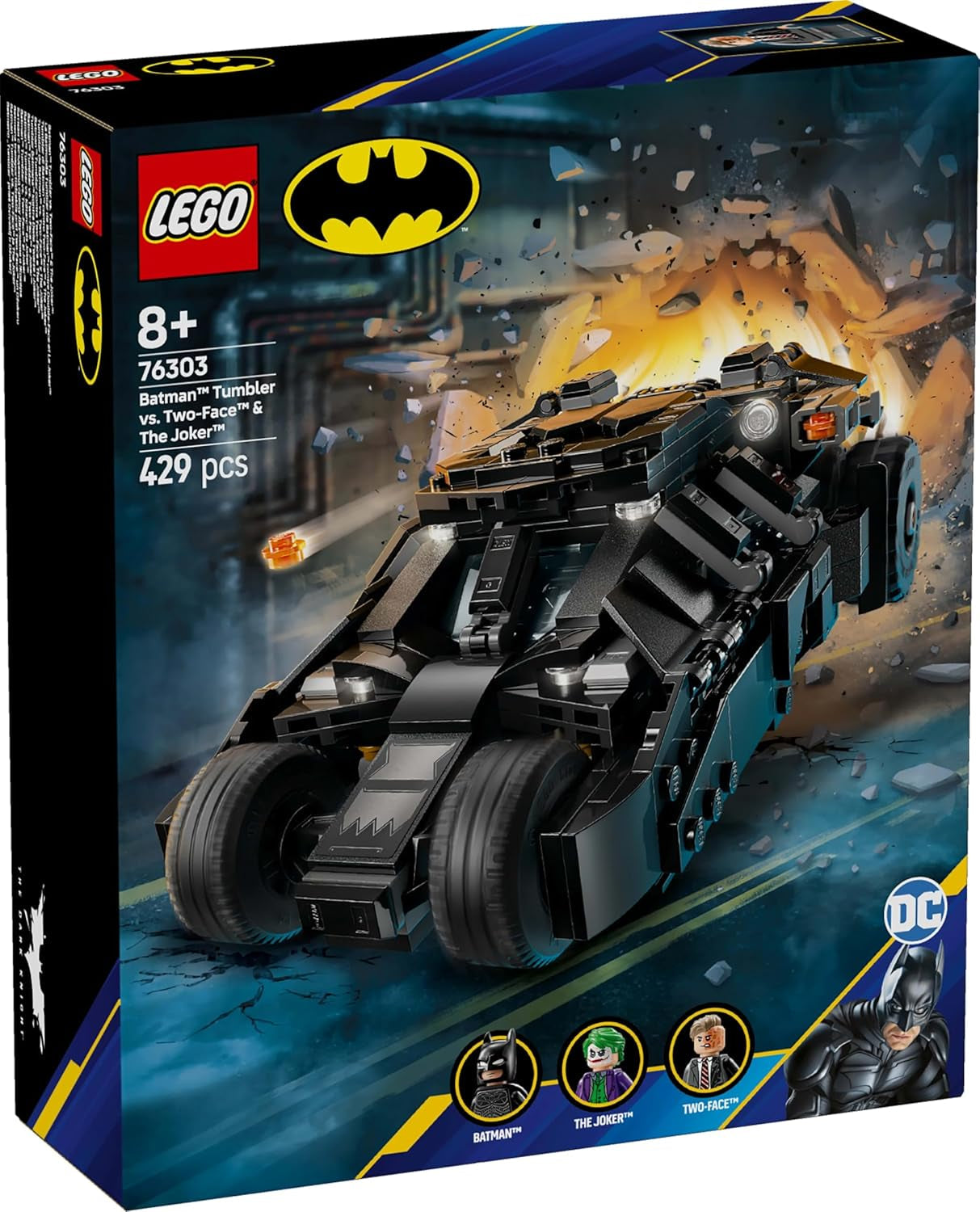 LEGO DC Batman: Batman Vaso Vs. Dos Caras y Joker - Juguete de superhéroe con coche Batimóvil - Set de juego con minifiguras - Regalo para niños y niñas a partir de 8 años 76303 Juegos de construcción Besuche den LEGO-Store