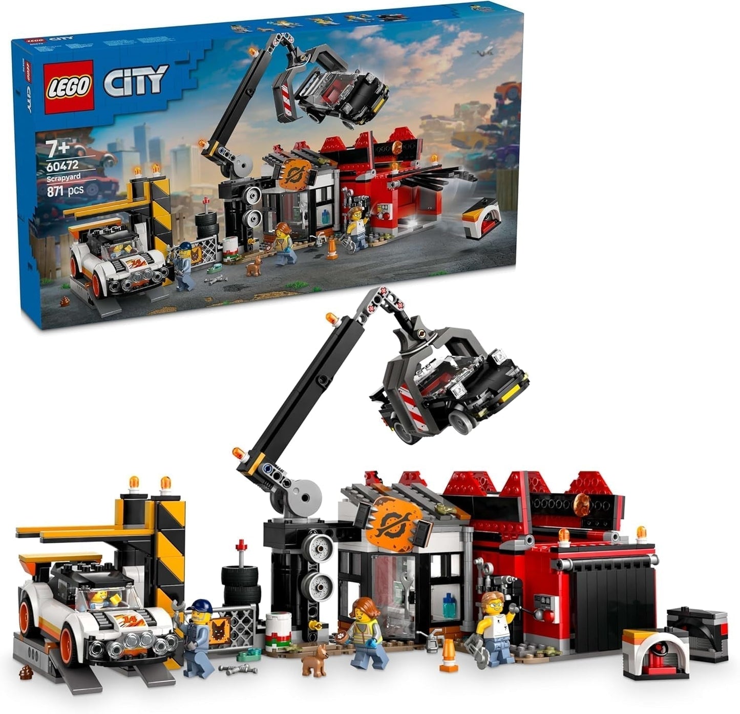 Depósito de chatarra con coches LEGO City: juguete con prensa de chatarra y grúa, 2 coches de juguete, 4 minifiguras de trabajadores y edificio de oficinas: regalos de cumpleaños para niños y niñas a partir de 8 años 60472 Juegos de construcción Beuche den LEGO-Store Título predeterminado