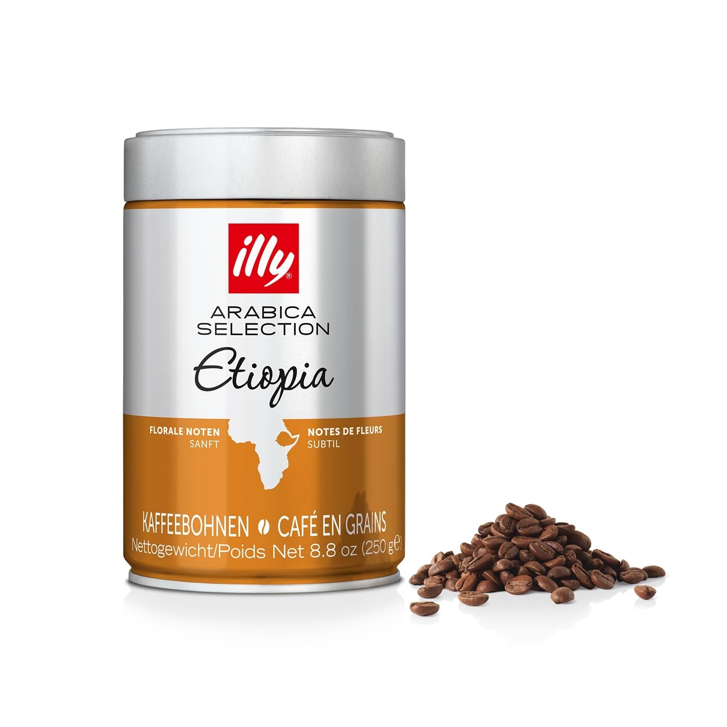 illy Coffee Beans Selección de granos de café Arábica de lujo de Etiopía, paquete de 6 (6 x 250 g)