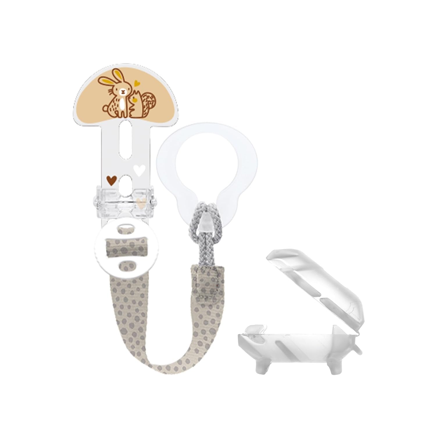 MAMÁ ¡Córtalo! & Funda Correa para chupete con protector de tetina, Soporte para chupete de longitud ajustable con anilla extraíble, Adecuado para chupetes, mordedores y juguetes, Conejo