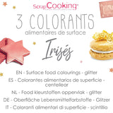 Scrapcooking - Juego de 3 colorantes alimentarios metálicos - Colorante alimentario: oro, oro rosa y rubí - Colorante alimentario comestible para hornear, pasteles, galletas, tartas, chocolate - 4019