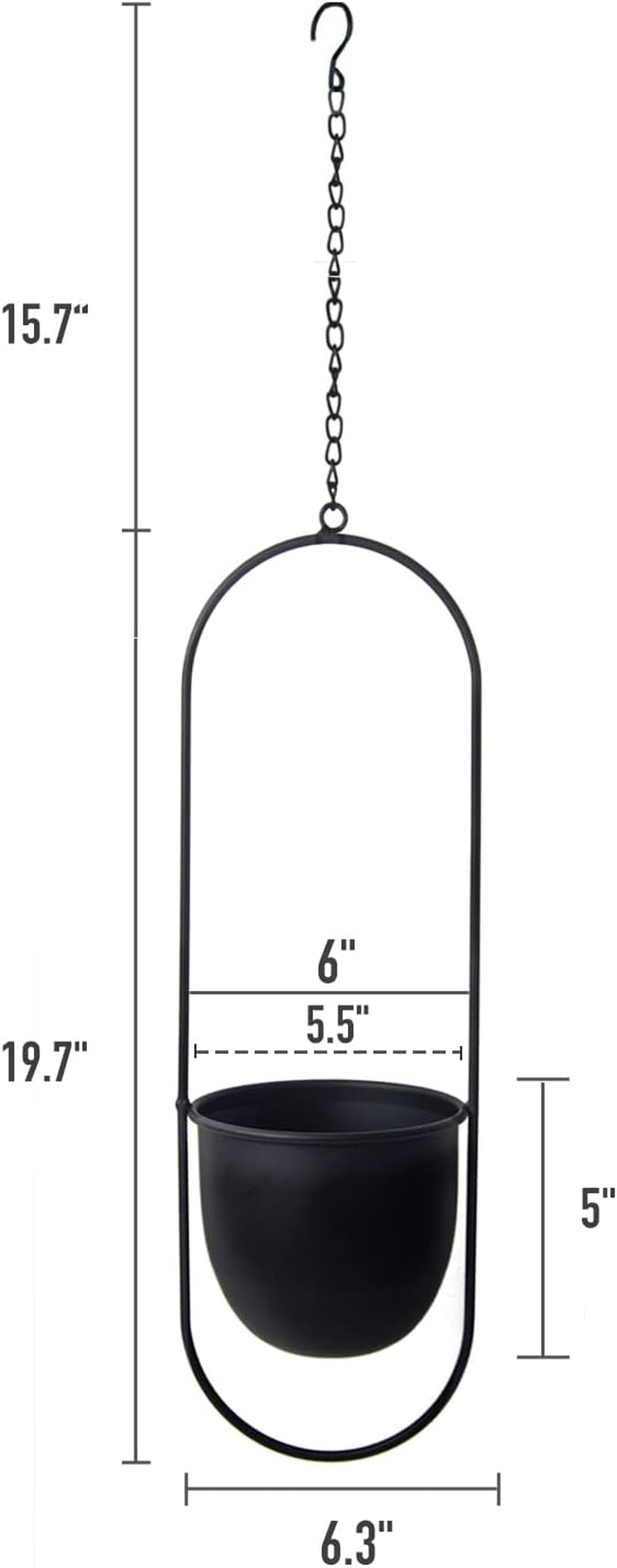 Macetas Colgantes de Metal 2 Piezas Colgador de Plantas geométrico Ovalado Negro con Macetas Jardinera Moderna de Pared y Techo Interior y Exterior 15,2 cm Macetas 2 Piezas