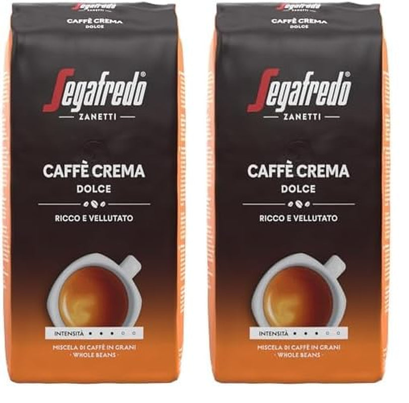Segafredo Zanetti Caffè Crema Dolce - Granos enteros (paquete de 1 kg) - Apto para Caffè Crema - Café en grano de tostado ligero a medio con un sabor suave y equilibrado (paquete de 2)