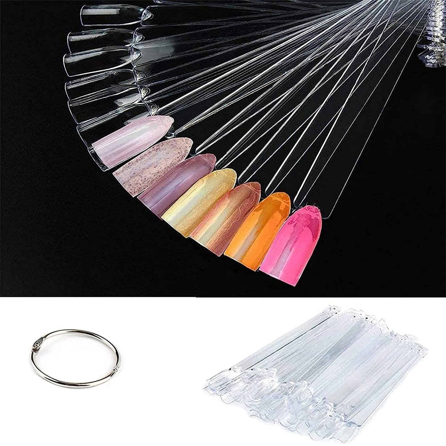 Expositor de uñas, 40 barras de esmalte de uñas artificiales, cápsulas, práctico abanico, decoración de uñas