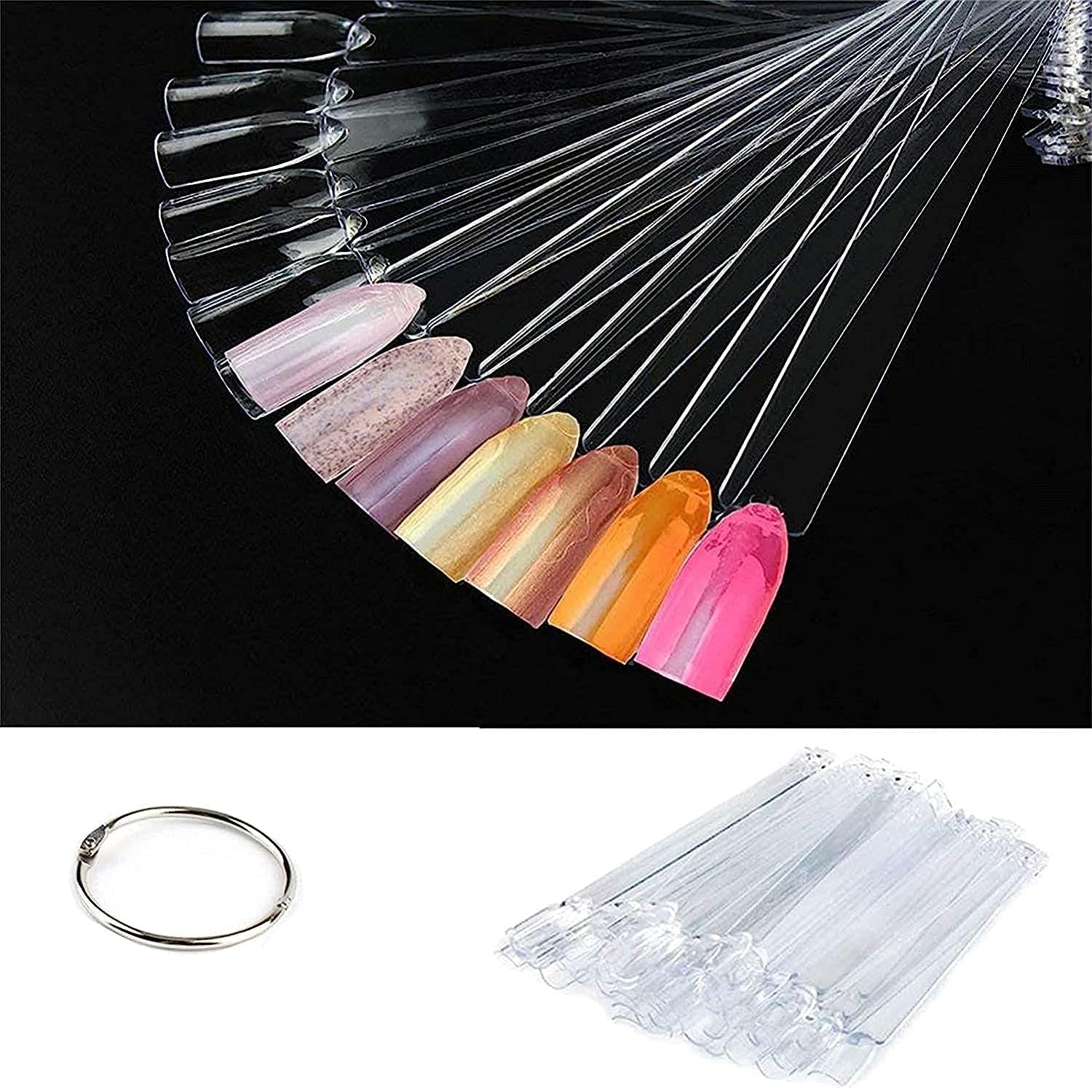 Expositor de uñas, 40 barras de esmalte de uñas artificiales, cápsulas, práctico abanico, decoración de uñas