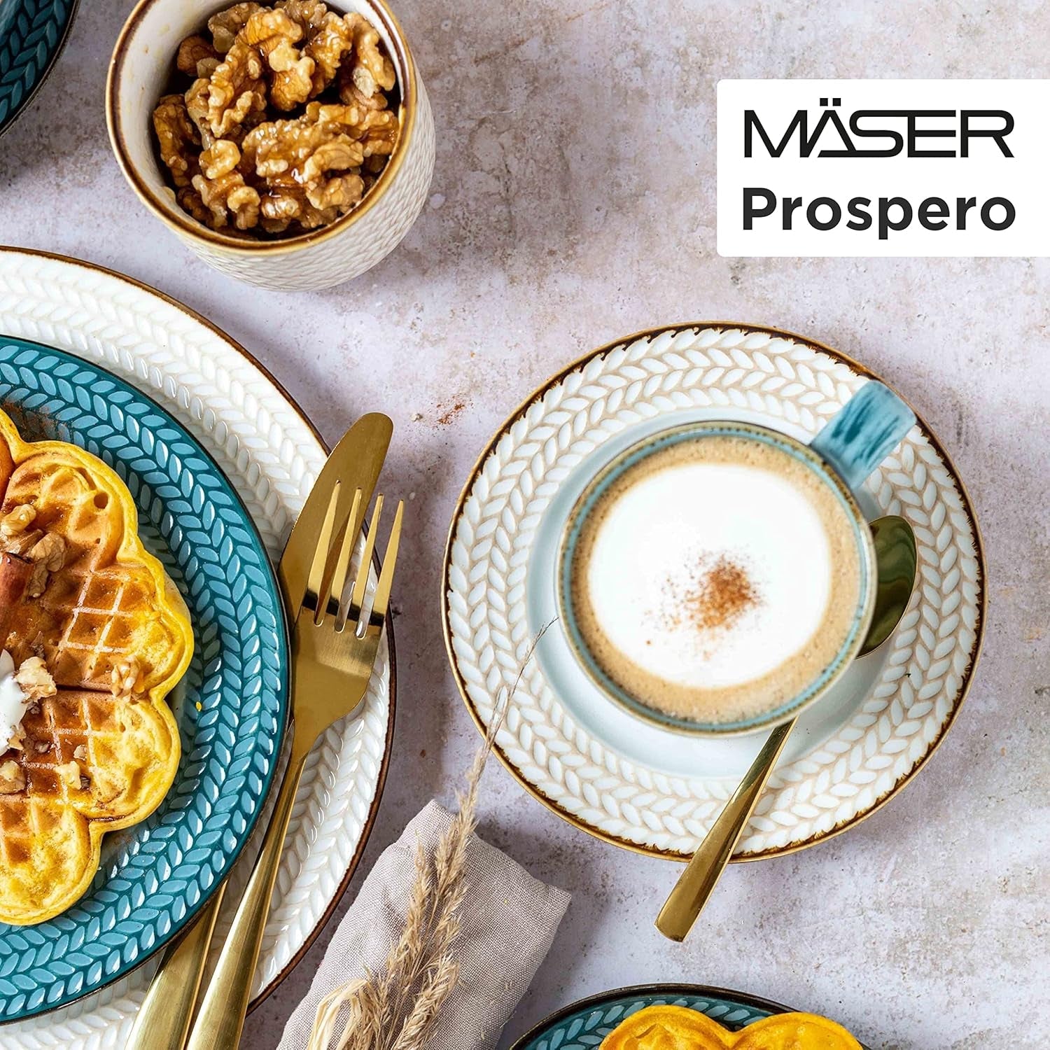Prospero Juego de café Premium para 4, Calidad de Restaurante, Servicio de café Moderno de 12 Piezas en un Estilo Vintage único, Porcelana Duradera, Azul