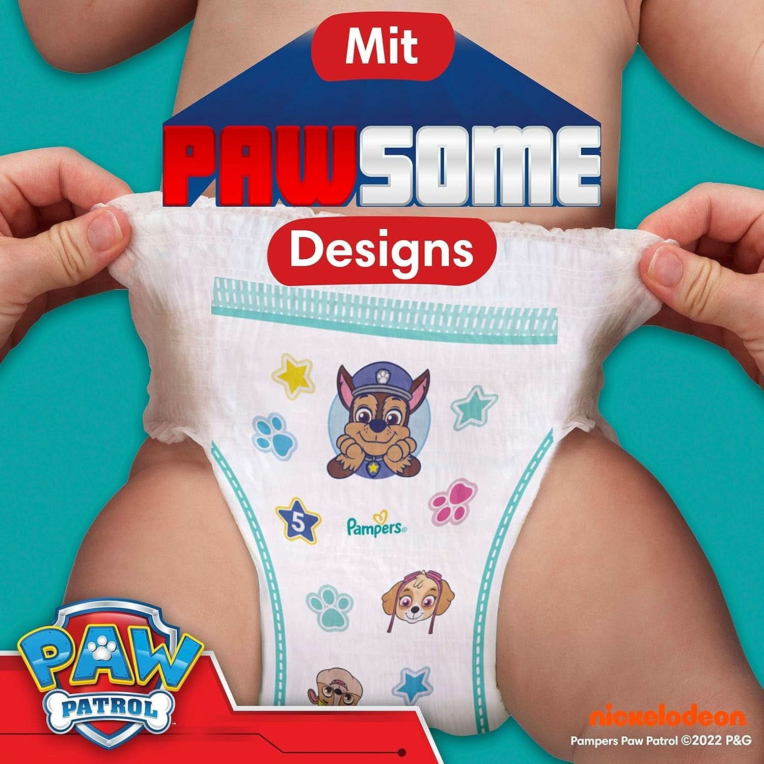 Pañales Pampers Paw Patrol Pants talla 5 (12-17Kg) Baby-Dry, Junior con bolsillo Stop and Protect, CAJA MENSUAL, 160 pañales Naty Shop