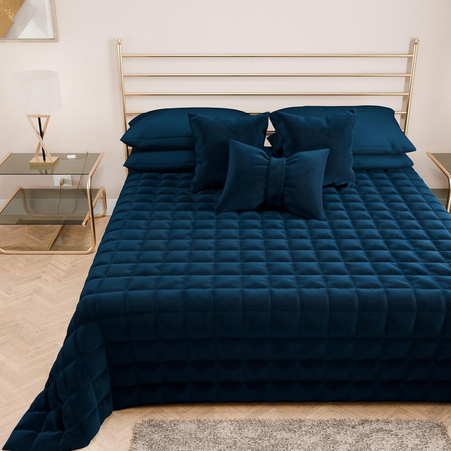 PETTI Artigiani Italiani - Cubrecama individual, colcha doble cara, colcha de muelles, azul medianoche, blanco, 100% Made in Italy Edredones y edredones Naty Shop Blue Una Piazza E Mezza