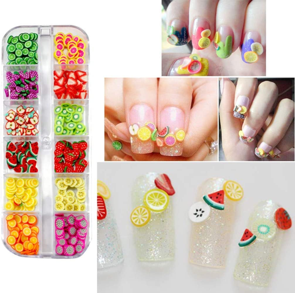 4 Set Nagel Obst Scheiben, Basicon Niedliche Obst Polymer Scheiben Obst Scheibe Nail Nagel 3D Obstscheibe Nail Art Slice para bricolaje Liefert Maniküre Dekoration Schleim Zubehör Nageldekorationen, 4 estilos