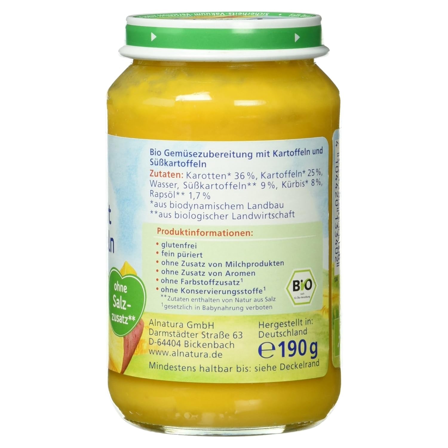 Verduras ecológicas con boniatos, a partir de 4 meses, 190g