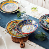 HENXFEN LEAD Vajilla de Porcelana, Vajilla de 12 Piezas para 4, Vajilla Colorida para 4 - Platos Pintados a Mano, Platos de Postre, Platos de Sopa - Estilo Bohemio