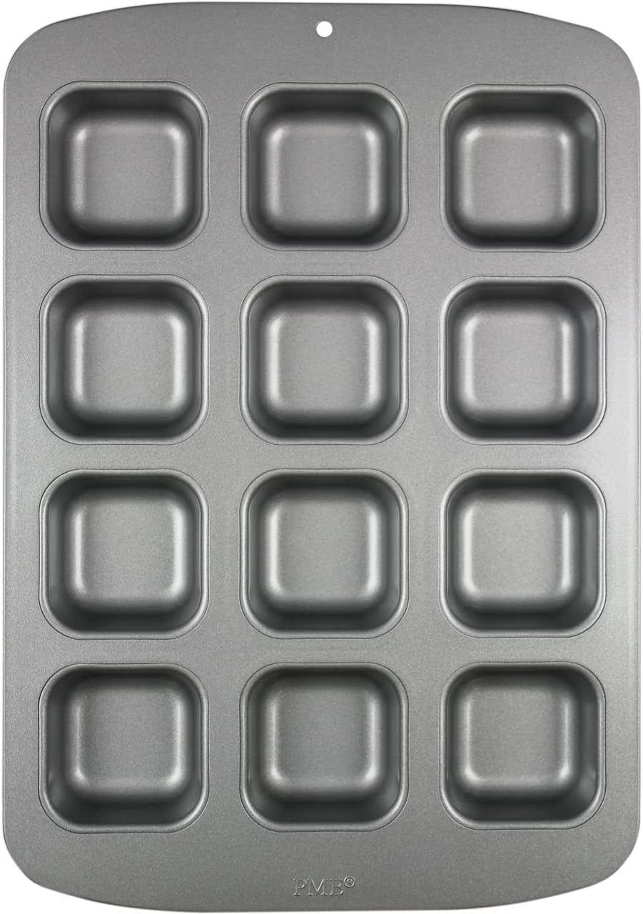 CSB106 Quadratische Antihaftbeschichtete Backform Mit 12 Minilöchern Aus Karbonstahl, Edelstahl, Silver, 37,3 X 26,1 X 3,1 Cm Moldes y bandejas para repostería Naty Shop