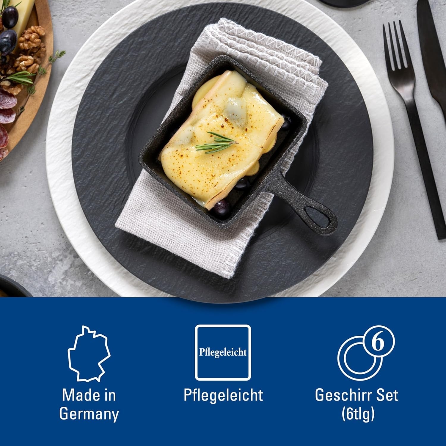 Villeroy & Boch - Vajilla Manufacture Rock, 6 Piezas, Vajilla para 2, Porcelana Premium, Negro