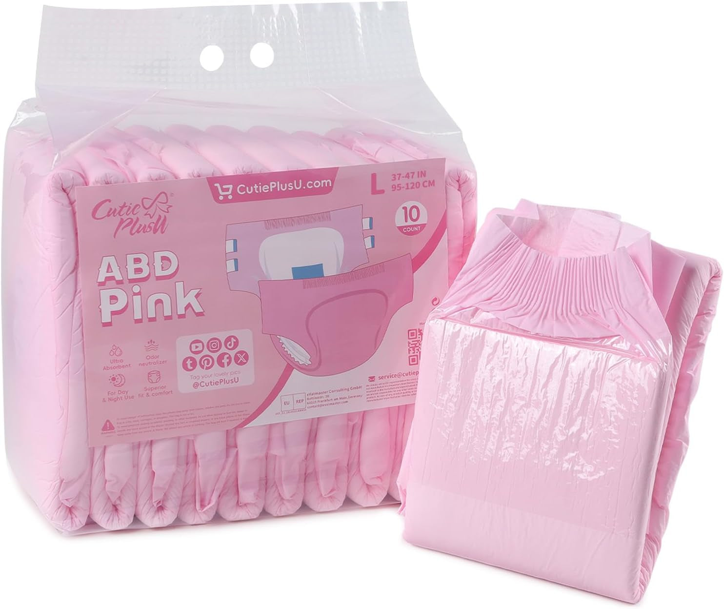 CutiePlusU Pañales para adultos, paquete de 10 bragas desechables para incontinencia con trabillas para mujeres y hombres, máxima absorbencia durante la noche - azul (tamaño grande 94-119 cm)