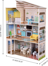 Olivia's Little World Casa de muñecas interactiva de madera de 3 pisos de estilo mediterráneo contemporáneo para niños con 17 accesorios para muebles de muñecas Multicolor TD-13551B