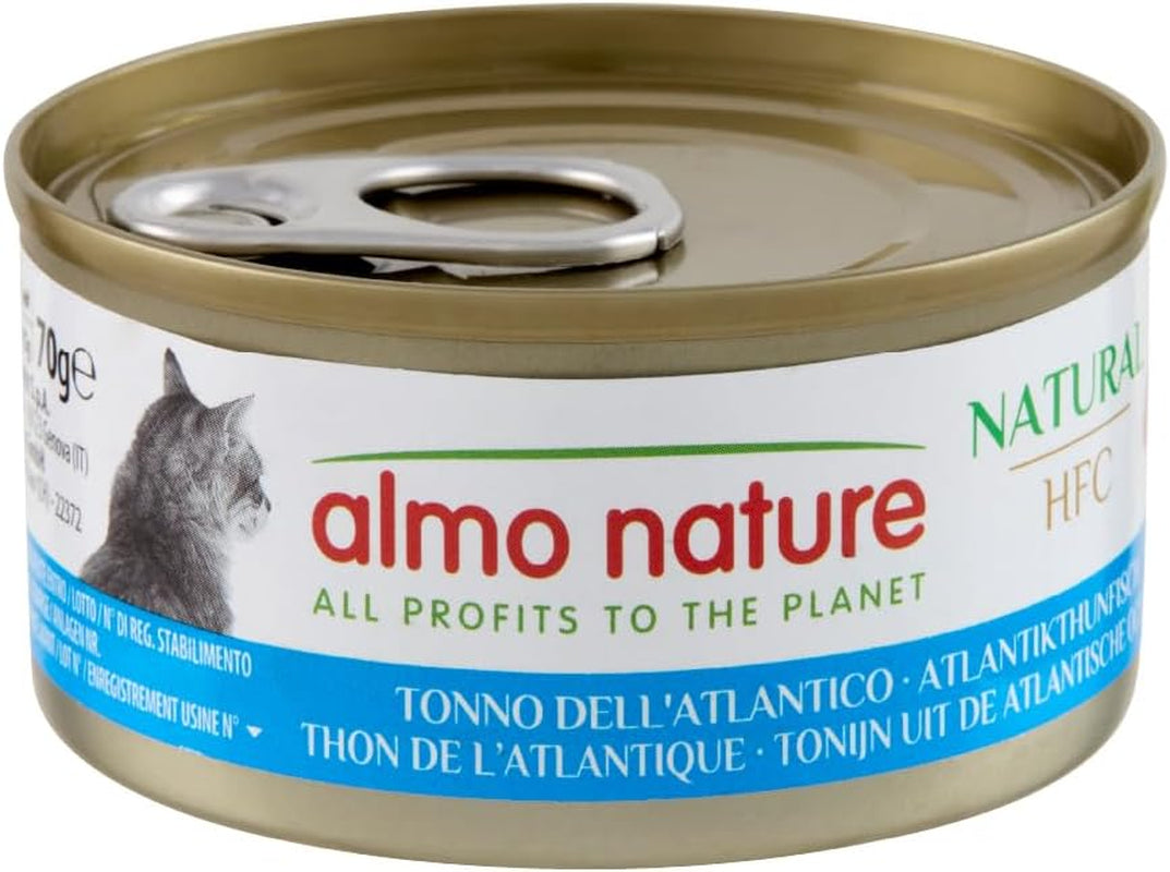 Almo Nature HFC Natural - Comida húmeda para gatos adultos - Atún del Atlántico - Calidad humana, Sin Gluten y Monoproteína - 6 x 70g