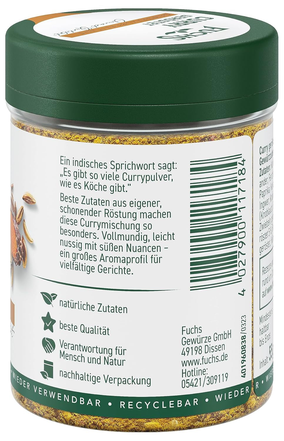 Fuchs Gewürze Curry, asado, 55 g