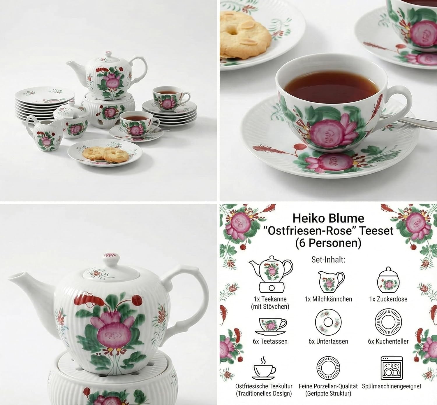 Servicio de té de rosas de té de Frisia Oriental