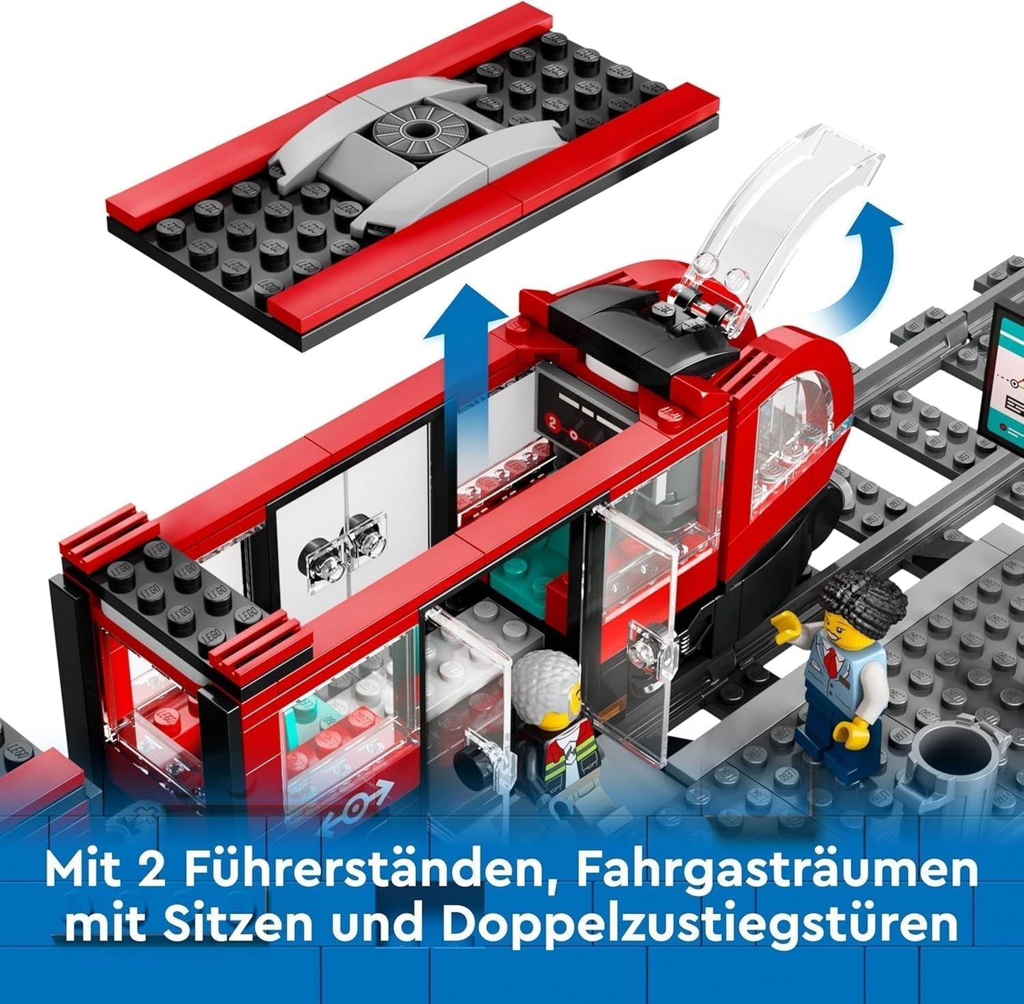 Tranvía LEGO City con estación, idea de regalo para fanáticos de los vehículos de juguete a partir de 7 años, con 6 minifiguras y un perro guía para juegos de rol, juguete de construcción 60423 Juegos de construcción Besuche den LEGO-Store