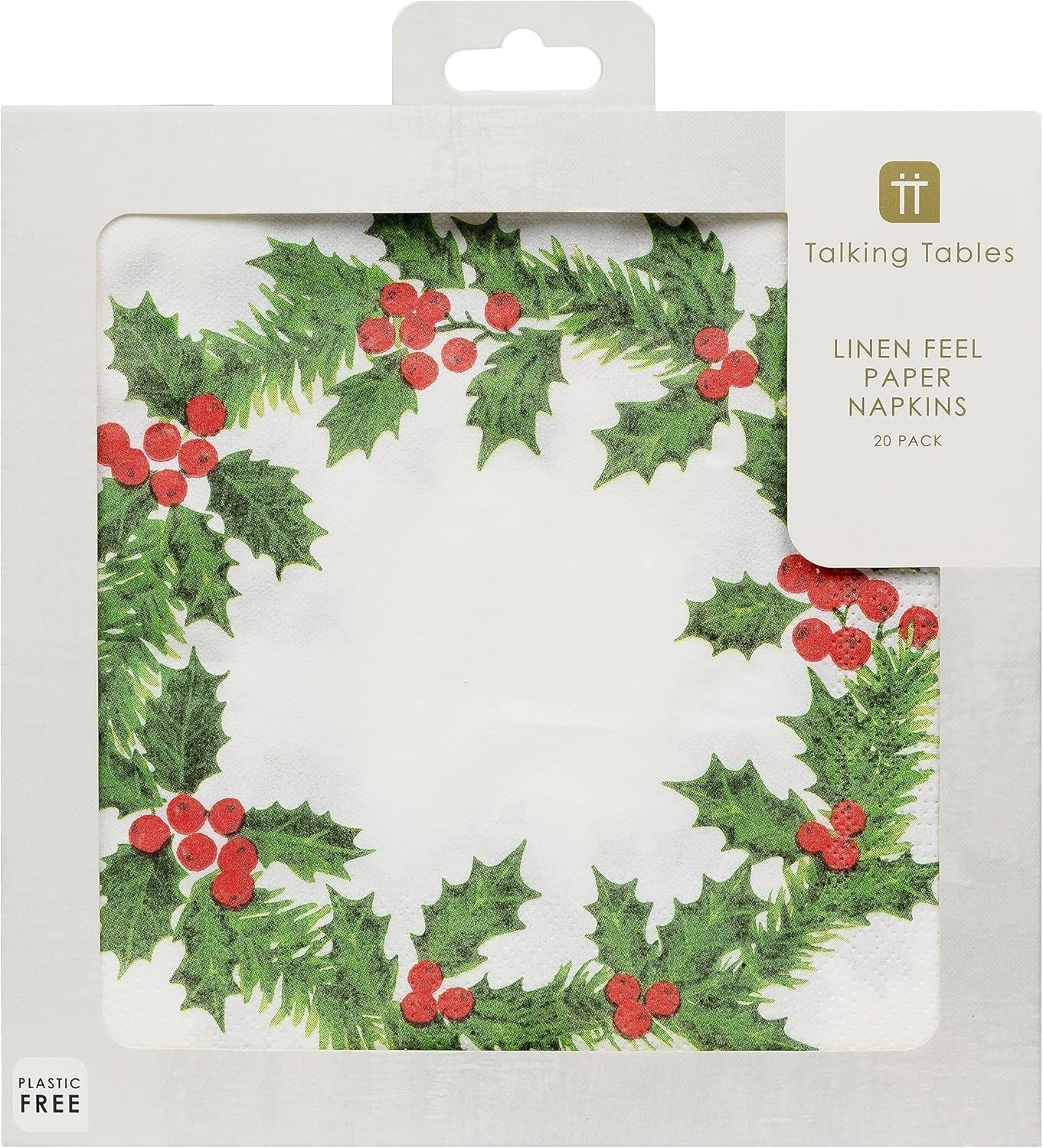 Talking Tables 20 servilletas de papel navideñas XL con diseño de acebo | Toallitas desechables de lujo | Reutilizable | Ideal para Navidad y cenas | Alta calidad | 40x40cm