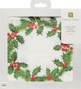 Talking Tables 20 servilletas de papel navideñas XL con diseño de acebo | Toallitas desechables de lujo | Reutilizable | Ideal para Navidad y cenas | Alta calidad | 40x40cm