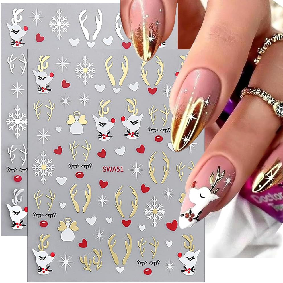 Calcomanías Para Uñas De Copo De Nieve De Dibujos Animados, Calcomanías Para Uñas De Navidad, Autoadhesivo, Diseños De Uñas De Navidad, Arte De Uñas, Ciervos, Copos De Nieve, Calcomanías Para Uñas De Navidad, Accesorios Para Uñas De Invierno